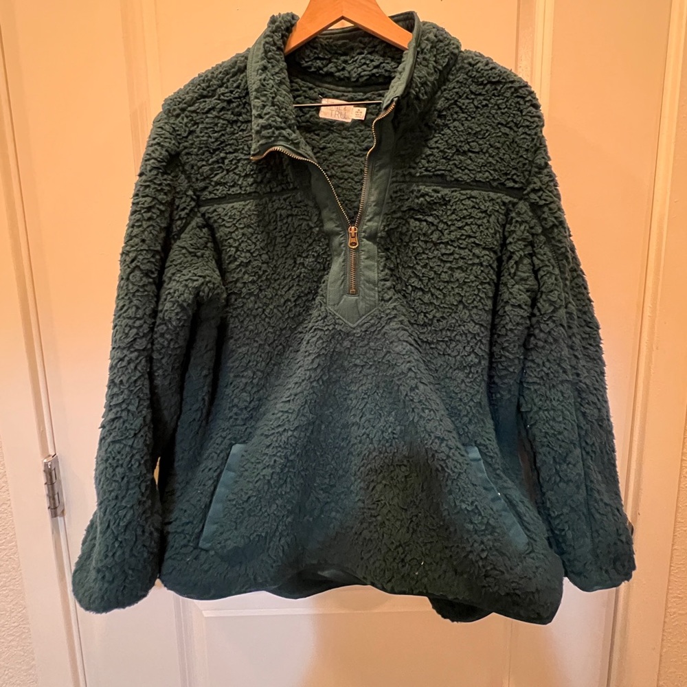 EUC Dark Teal Sherpa Fleece Half Zip Pullover Jacket